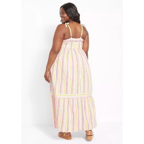 Lane Bryant Tie-Strap Tiered Striped Cotton Maxi Dress Size 20 2X Plus Sz Summer - Picture 3 of 12